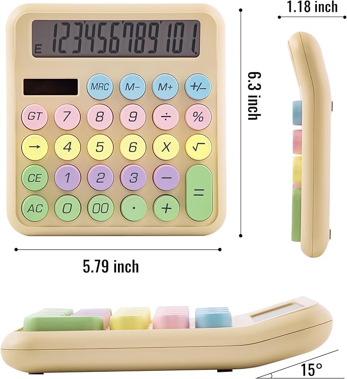 Golcellia Calculators Desktop, Beige Mechanical Calculator, Cute Calculator 12 Digit Desk Basic Calculator Large Display, Dual Power Solar Battery, Office Home School Supplies for Adults & Students