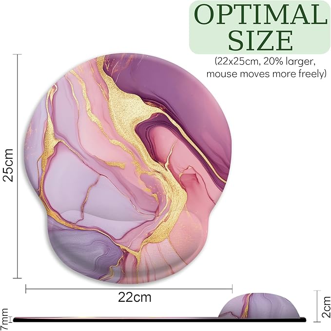 Pink Marble Ergonomic Mouse Pad with Wrist Rest, Gaming Mousepad Wrist Support with Non-Slip Pain Relief PU Base, Comfortable Computer Mouse Pads for Desk, Cute Office Desk Accessories Decor