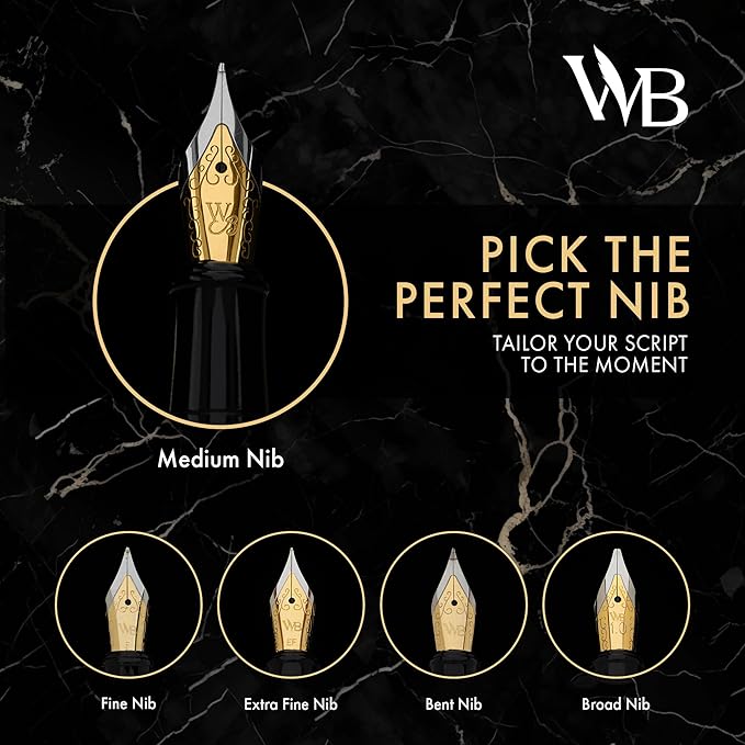 Wordsworth & Black Fountain Pen Set, 18K Gilded Medium Nib, Includes 24 Pack Ink Cartridges, Ink Refill Converter & Gift Box, Gold Finish, Calligraphy, [Orange], Perfect for Men & Women