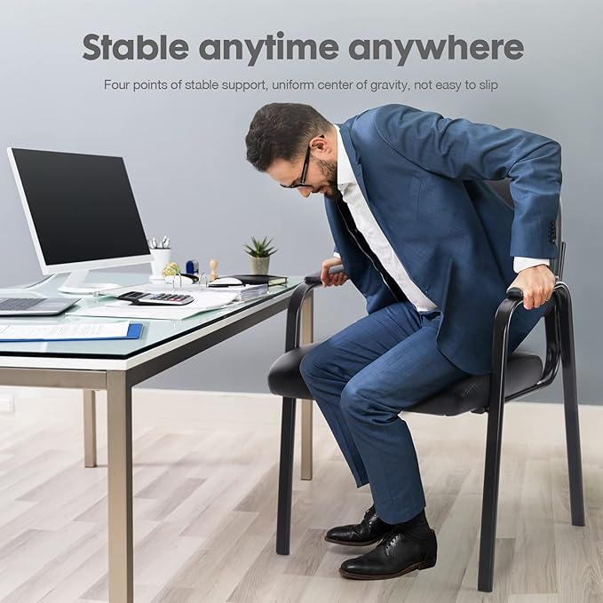 OLIXIS Guest Reception Desk Chairs Without Wheels PU Leather Padded Arms, for Office Waiting Room Restaurant Library Barber Store Clinic Lobby Student Adult, Black-1 Pack