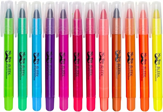 Mr. Pen- Highlighters, Fluorescent Gel Highlighter, Pack of 12, No Bleed Highlighter, Bible Highlighters, Sharpener, Highlighter Assorted Colors, Bible Study Highlighter, Bible Journaling Supplies