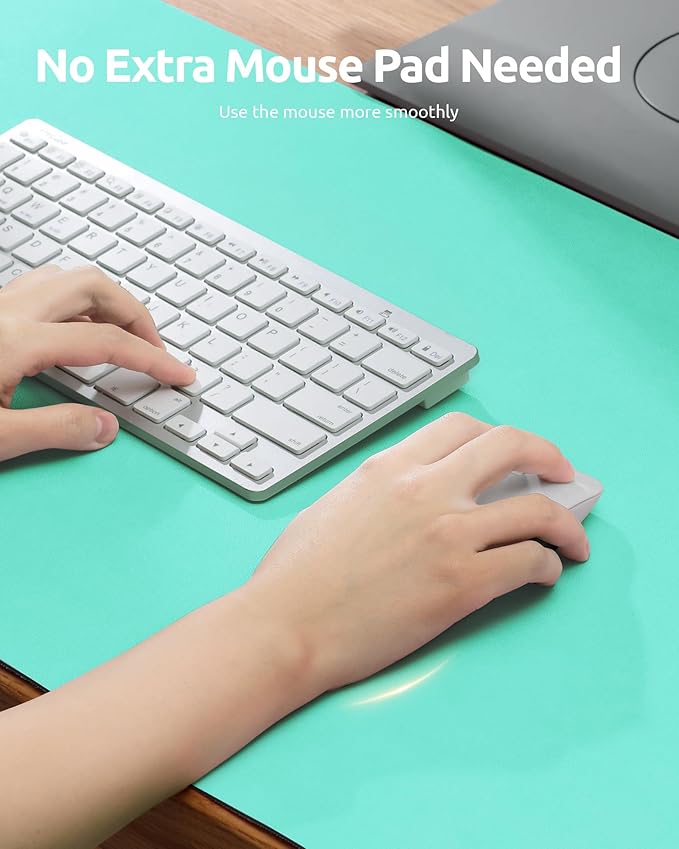 YSAGi Leather Desk Protector, Office Mat, Large Mouse Mat, Non-Slip PU Leather Blotter, Laptop Desk, Waterproof Writing Pad for Office and Home (Calamine Blue, 23.6" x 13.8")