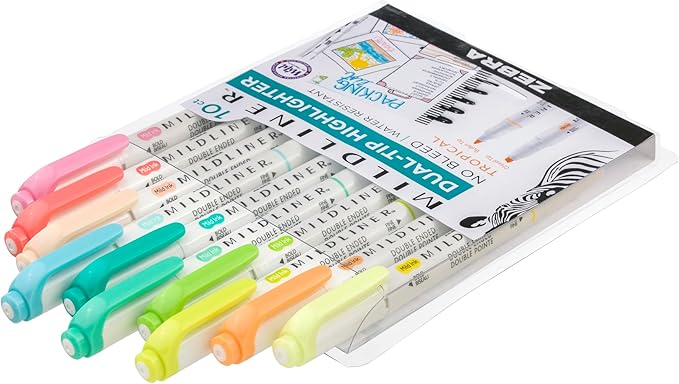 Zebra Pen Mildliner Double-Ended Highlighter Set, Broad and Fine Point Tips, Ideal for Bible Highlighting, No Bleed, Assorted Tropical Bisque Ink Colors, 10-Pack (78301)