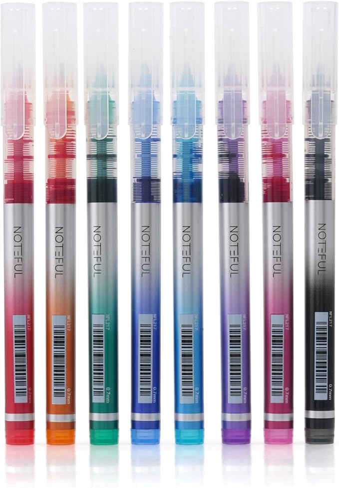 Liquid Ink Rollerball Pens, Multi colored 0.7mm Medium Point Tip, Rolling pen for Drawing, Coloring, Journaling, Smooth Writing, School & Office Supplies (8 Pcs)