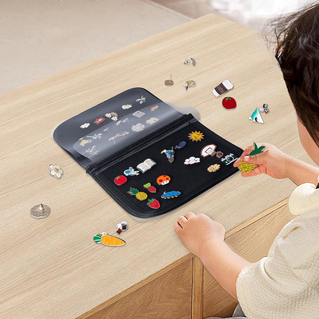 Enamel pin display bag, 8-page pin trading book, collectible pin board, suitable for storing pins, brooches, patches (pink)