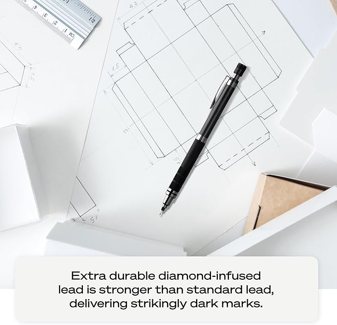 Uniball Kuru Toga Elite Mechanical Pencil Starter Kit with Gun Metal Barrel and 0.5mm Pencil Tip, 60 Lead Refills, and 5 Pencil Eraser Refills, HB #2, Office/School Supplies, Drafting