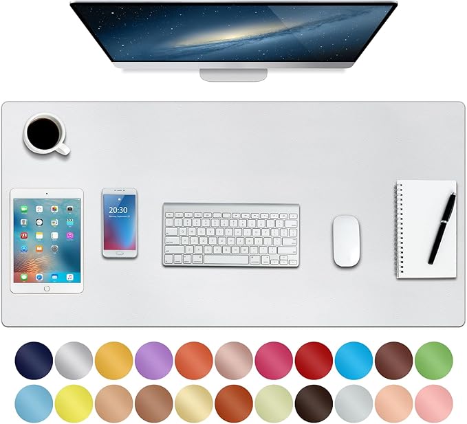 ‎Boutilon Leather Mouse Pad,Extended Desk Pad for Keyboard and Mouse Non-Slip Study Desk Writing Pad Desktop Protector for Home Office Accessories,35"x 17"(L-White)