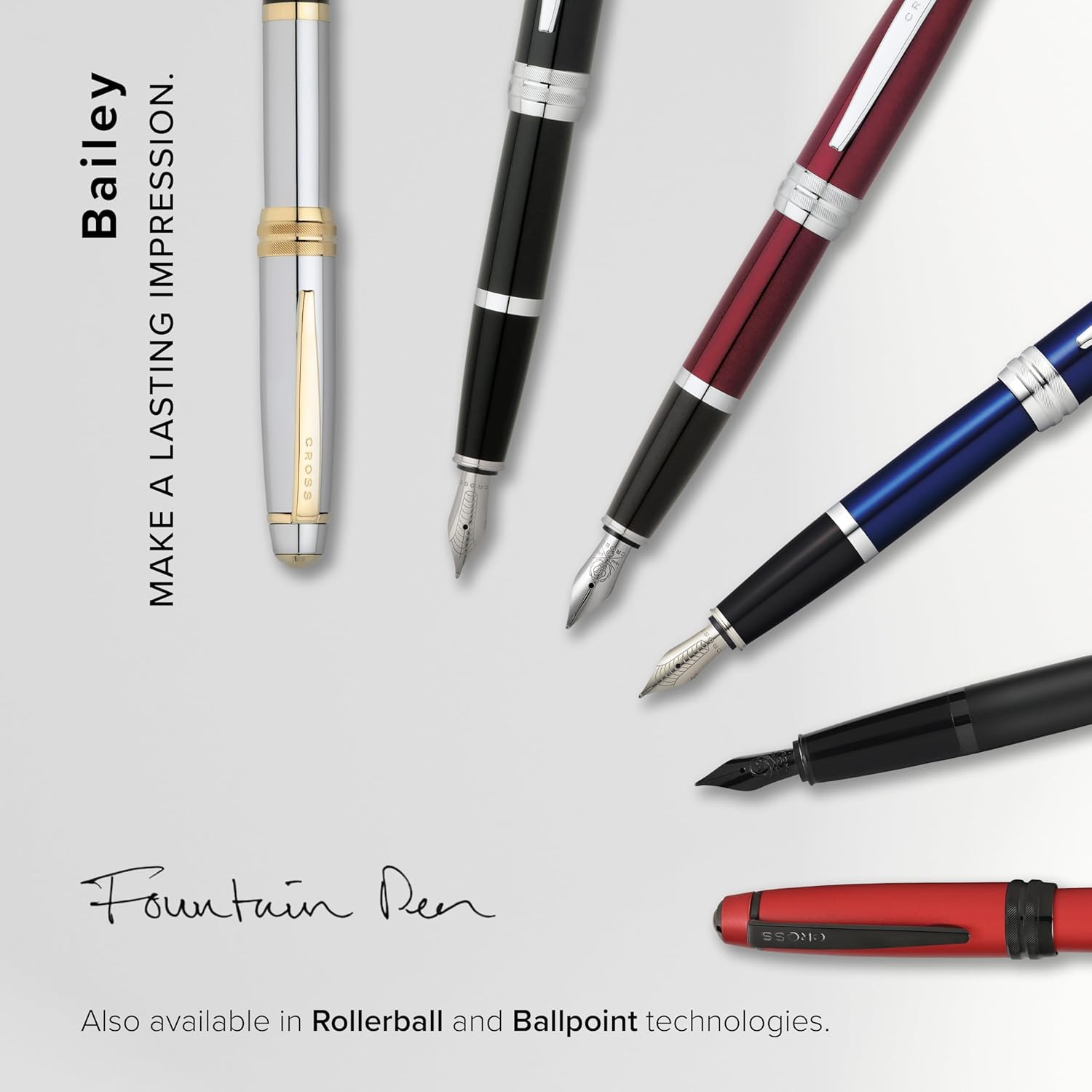 Cross Bailey Refillable Fountain Presented in a Premium Gift Box - Medium Point, Black Ink, Blue