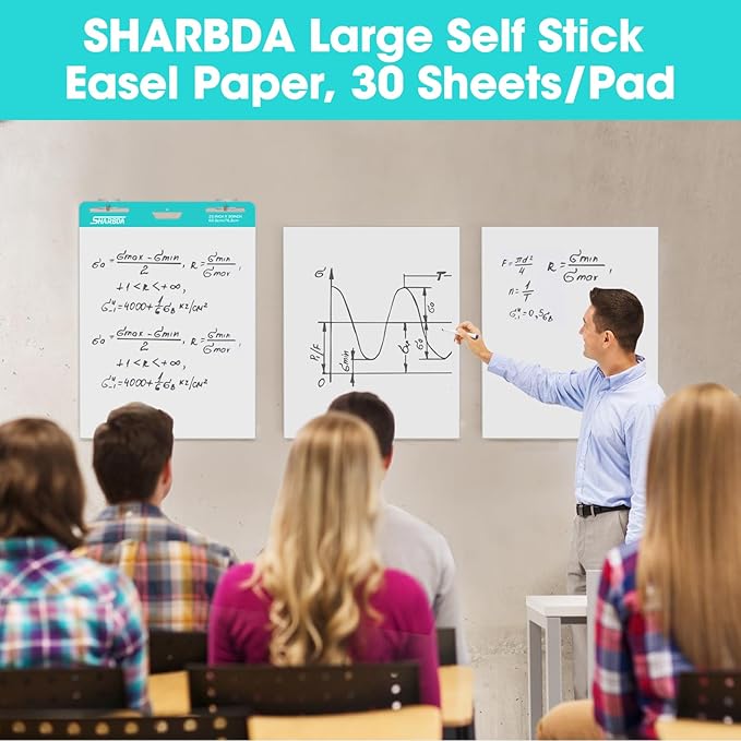 Sticky Easel Pad, 25 in x 30 in,Flip Chart Paper,Sticky Chart Paper for Teachers, Large Self-Stick Easel Paper,Super Sticky & Bleed-Resistant,30 Sheets/Pad,2 Pads