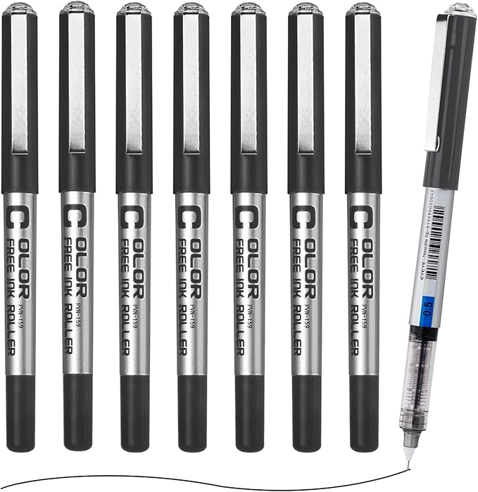 EYEYE 0.5mm Black Needle Poitn Pen, 8 Pack Liquid Ink Rollerball Pens Extra Fine Point Quick Dry, Pen Fine Point Smooth Writing Pens for Journaling, Note Taking, Office, School Supplies