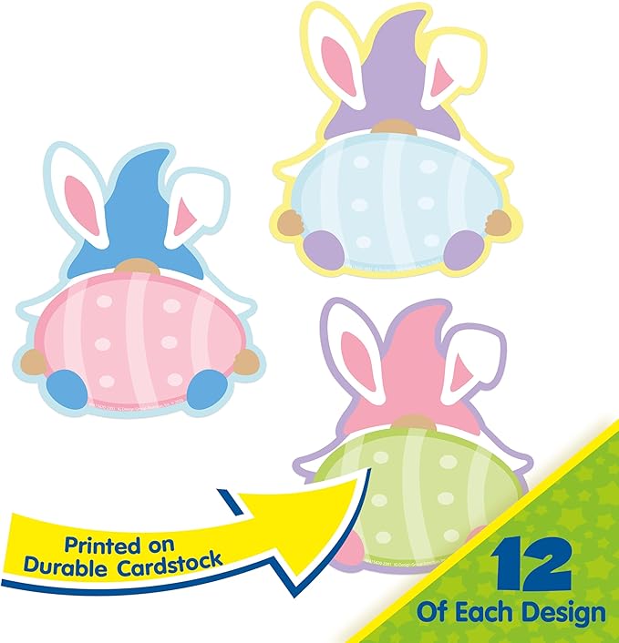 Eureka Easter Gnomes Paper Cut-Out Classroom Decorations for Teachers, 36 Pieces