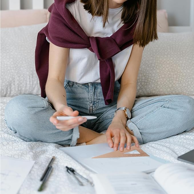 5 Pcs Metal Geometry Set, Math Drafting Ruler Kit- Aluminum Triangle Rulers, Protractor, 8 Inch and 6 Inch Drawing Ruler, Measuring Tool for School and Office (Metric and Inch, Gold)