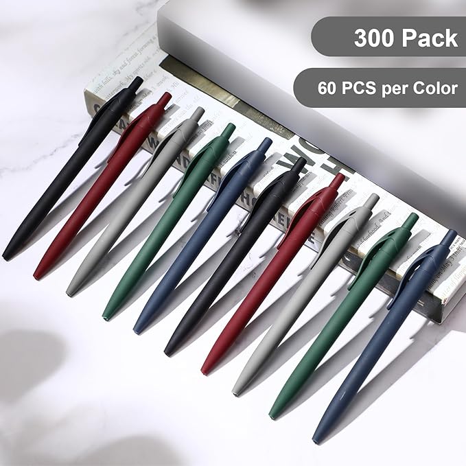 300 Pack Black Pens Bulk Retractable No Bleed Click Black Ink Smooth Writing Ballpoint Pens for School Office Supplies, 1.0mm