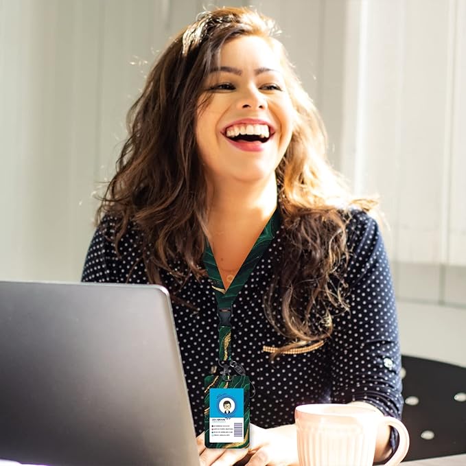 ID Badge Holder with Breakaway Lanyard, Retractable Badge Reel Heavy Duty, Cute Funny Green Marble Lanyards for ID Badges Ajustable, Teacher Nurse Work Office Gifts