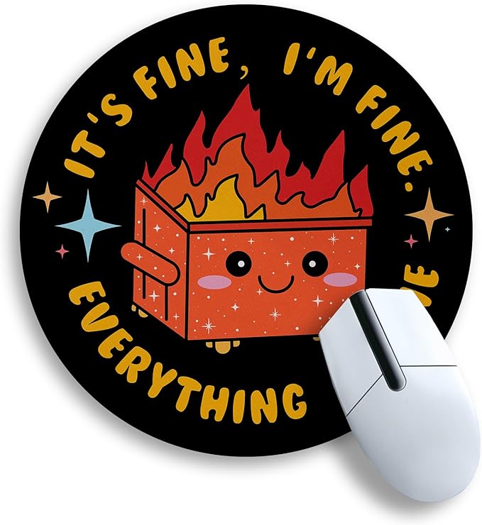 Gctriki Dumpster on Fire Mouse Pad, Cute Round Mouse Pads for Desk, Funny Orange Dumpster Mousepad for Laptop Gaming, Stitched Edge Non-Slip Rubber Base, Cute Office Desk Accessories Decor for Women