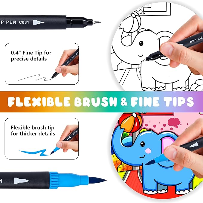 72 Colors Dual Tip Art Markers Pens for Adult Coloring Books, Brush and Fine Tip Coloring Marker for Drawing Journaling Note Taking Lettering