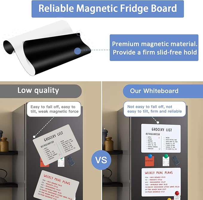 Magnetic Fridge Whiteboard Set: Dry Erase White Board (12X8"), Magnets (Bonus), Markers & Erasers