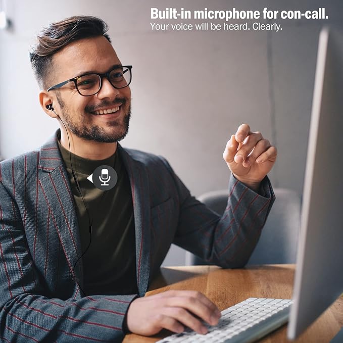 USB Earbuds Headphones for Computer, Noise-Isolation in-Ear Earphones with Microphones, USB DAC & 1.8M Cord, Universally Compatible with Laptop, Desktop PC, Mac, BSU-02B