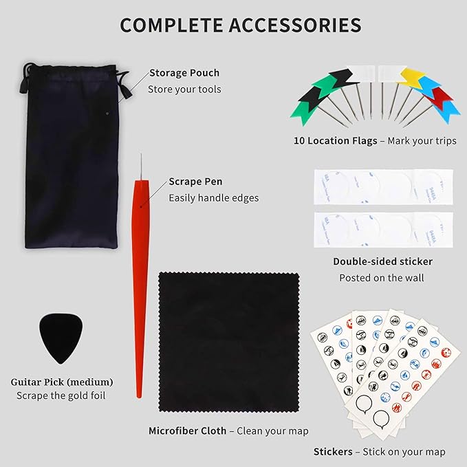 Large 23x16 Scratch-Off USA Map - Hand-Drawn Travel Design with Accessories, Laminated for Home Décor - Deluxe States Tracker, Road Trip Gift, Perfect for Travelers, Adventure & Geography Lovers