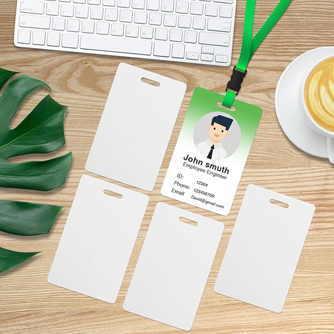 20 Pack Premium Blank PVC Cards with Slot Punch on Short Side - Vertical Slot Punch Blank ID Cards- CAETOUNG CR80 30 Mil Graphic Quality White Plastic Cards for Photo ID Badge Printers