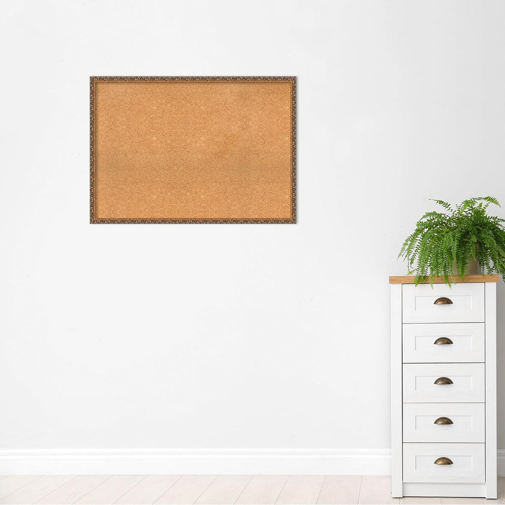 Amanti Art Natural Cork Board for Wall, 30x42 Vision Board with Bronze Frame, X-Large Corkboard Office Decor for Home Organization, Traditional Corkboard Pinboard to Display Items for Home
