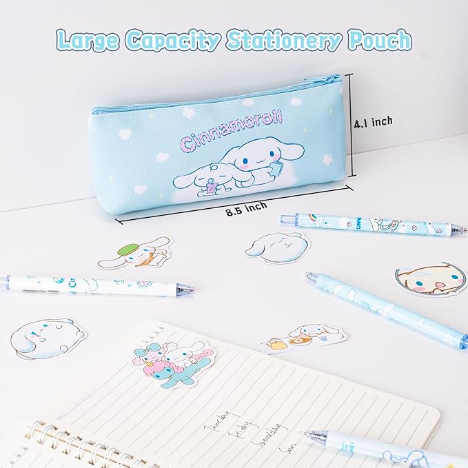 Cute School Supplies Anime Stationery Gift Set Includs Gel Pens, Journal Notebook, 50 Stickers, Pencil Case, Kawaii Stationery Set, Back to School Gift(Blue)