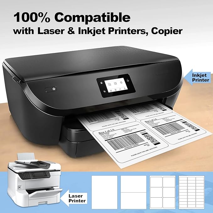 600 Labels 6 UP Labels,4" x 3-1/3" Shipping Address Labels for Laser & Inkjet and Copier Printer, 100 Sheets 6 Labels per Page Sheets Blank Mailing Labels, 6 per Sheet Barcode Labels Sticker