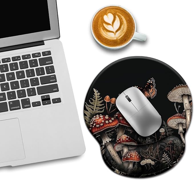 Mushroom Mouse Pad with Wrist Rest, Ergonomic Mouse Pad Wrist Support with Non-Slip Pain Relief PU Base, Funny Gaming Computer Mousepad, Cute Office Supplies Home Desk Accessories Decor