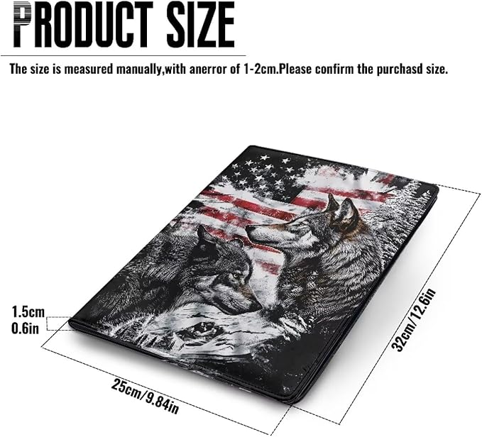 Cozeyat Portfolio Organizer Padfolio for Men American Flag Wolf PU Leather Portfolio A4 PU Leather Conference Folder Letter Size Document Organizer Binder