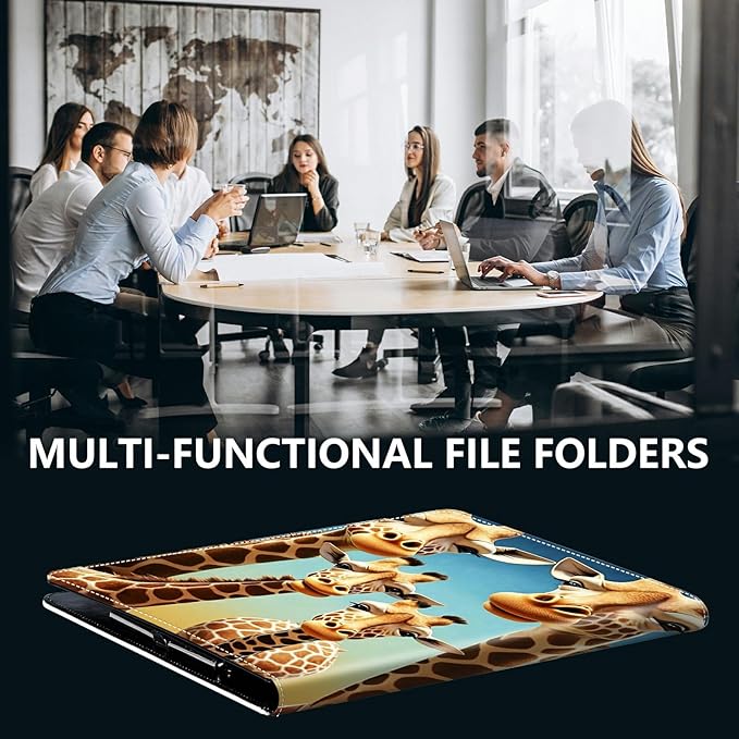 PU Leather Padfolio Folder Clipboard Portfolios Organizer Conference Document Organizer with Business Card Holder Storage Clipboard Writing Pad,Giraffe