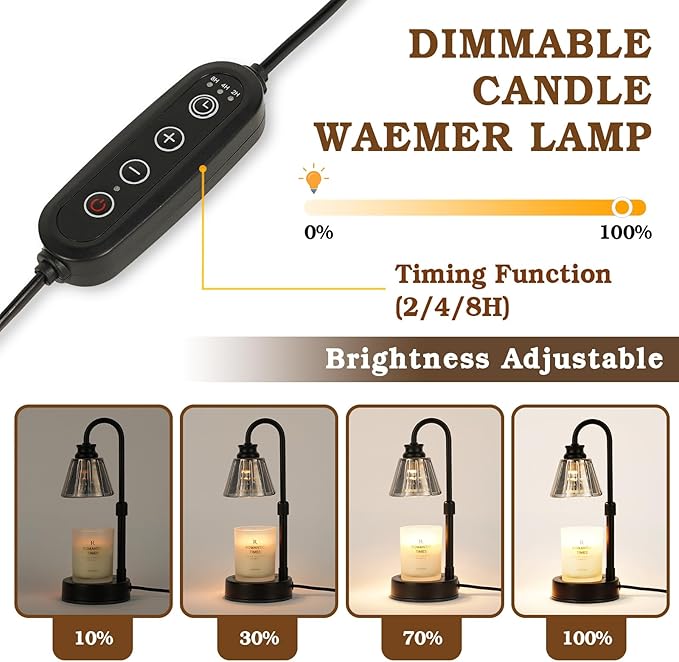 Small Candle Warmer Lamp with Timer, Black Adjustable Candle Lamp Warmer for Jar Candles, Birthday Gifts for Women Mom, Candle Heater House Warming Gift, Cute Lamp Candle Warmer Home Decor for Bedroom