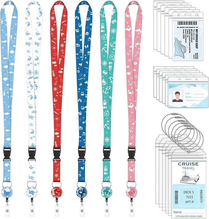 6 Pack Cruise Ship Lanyards, Cruise Lanyards for Ship Key Cards with Waterproof ID Holder Cruise Luggage Tags Retractable Badge Reel & Detachable Buckle for Cruise Essentials