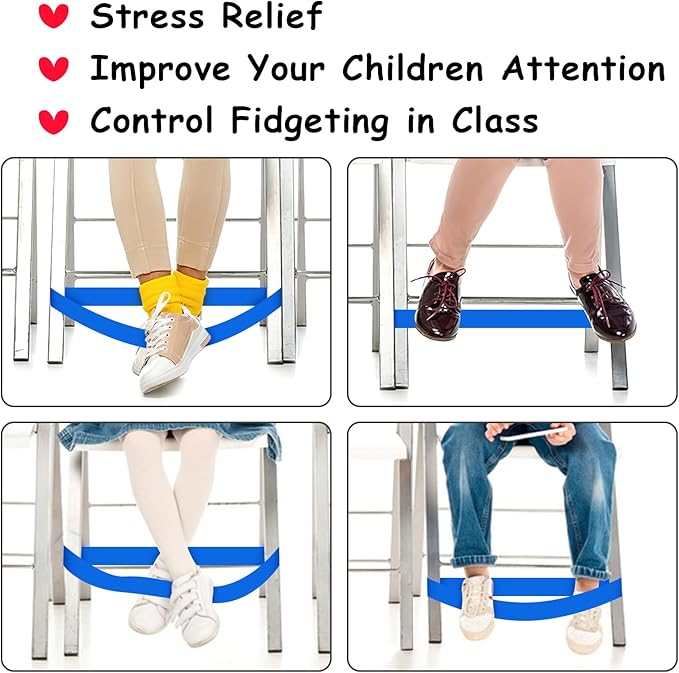 12 Pack Chair Bands for Kids with Fidgety Feet, ADHD Tools for Kids, ROOKEA Sensory Room Must Haves for Adhd Kids Fidget Chair Bands Autism Classroom Must Haves ADHD Tools for Classroom Home Chairs