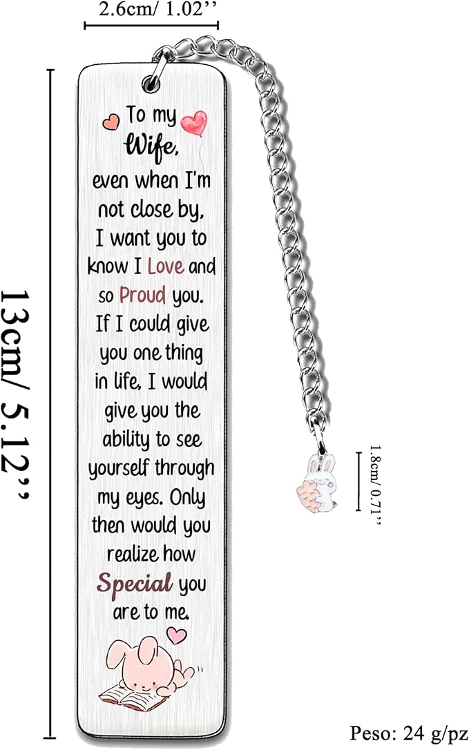Wife Bookmarks Birthday Gift Woman Christmas Encourage Bookmark Valentines Day Distance Miss You Cute Rabbit Present Appreciate Wedding Anniversary Love Reminder Keepsakes I Love Proud of You for Her
