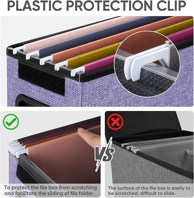 BALEINE File Organizer Box with Lid, Collapsible File Folder Organizer with Plastic Slide, Hanging File Folder Box for Office Document Storage (1 Pack, Purple, S)