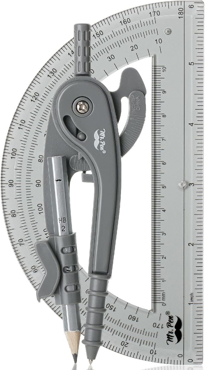 Mr. Pen- Compass and Protractor Set, Shuttle Grey, Compass Geometry Tool, Protractor and Compass Set, Compass Drawing Tool, Drawing Compass, Geometry Compass, Math Compass for Geometry