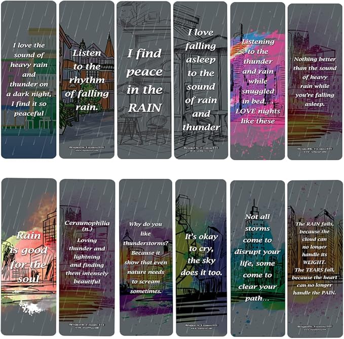Creanoso I Love The Sound of Thunder in The Rain Quotes Bookmarks (10-Sets x 6 Cards) – Daily Inspirational Card Set – Interesting Book Page Clippers – Great Rewards for Adults and Professionals