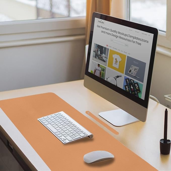 Boutilon Leather Desk Pad 30" x14",Non-Slip Mouse Pad,Office Desk Mat,Waterprooft PU Leather Desk Blotter,Desk Pad Protector,Desk Writing Pad for Home Office Decor (M-Orange Pink)