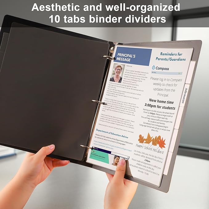 HABGP 3 Ring Binder Dividers with 5-Tabs, 2 Pack 5 Binder Dividers, Letter Size Write & Erase Plastic Index Binder Black, 1/5 Cut, Sheet Protectors, 3 Hole Punch, Total 10 Dividers