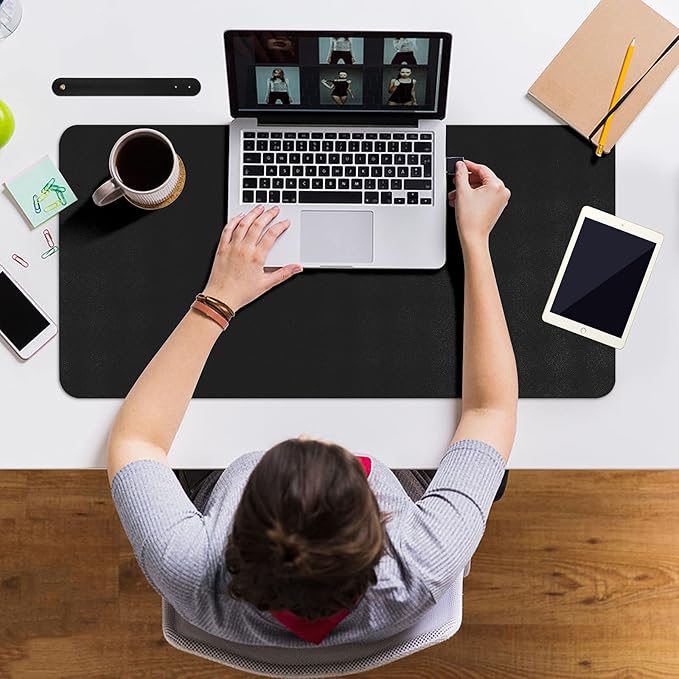 Boutilon Leather Desk Pad 30" x14",Non-Slip Mouse Pad,Office Desk Mat,Waterprooft PU Leather Desk Blotter,Desk Pad Protector,Desk Writing Pad for Home Office Decor (M-Black)