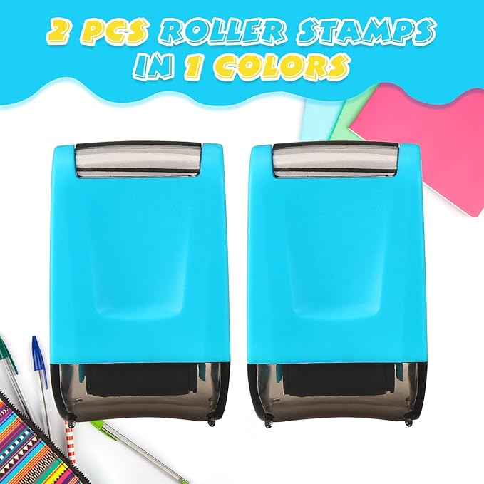 Sherr 2 Handwriting Line Stamp Roller Dashed Handwriting Lines Practice Roller Stamp for Kids, Teachers Kindergarten Education Classroom Back to School Need(2.72 x 2.44 x 1.54 Inch,Blue)