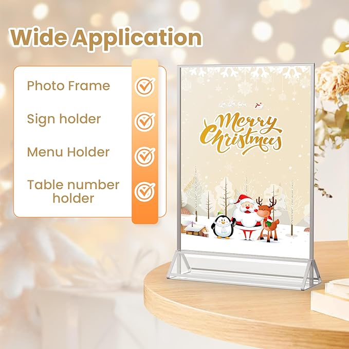8.5X11 Sliver Frames Acrylic Sign Holder Double-Sided Sliver Picture Frames for Menu Holder Wedding Table Number Holder Christmas Photo Frames with Removable Sticky Dots -6 Pack