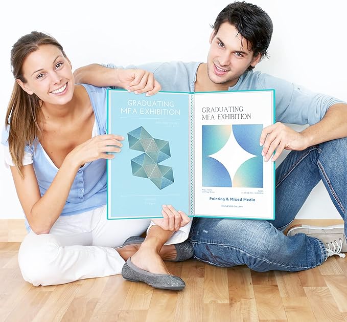 Dunwell 11x17 Portfolio Binder (Aqua), Presentation Book with 24 Clear Plastic Sleeves, Large Art Portfolio Folder, Acid-Free Poly Cover and Sleeves