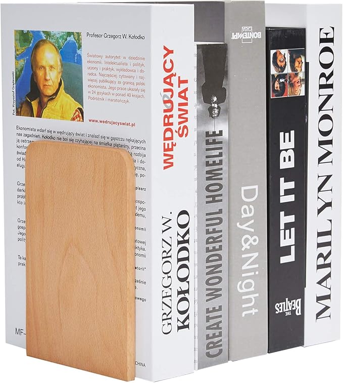 Pandapark Wood Bookends,Non-Skid Bookend for Shelves,Heavy Duty Bookends,Book Stand for Books/CDs,1 Pair