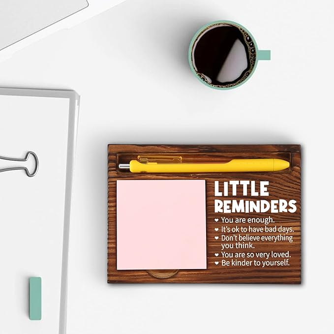Inspirational Motivational Little Reminders Gifts for Women Men, Positivity Recovery Self Care Encourage Gifts, School Counselor Gifts, Mental Health Gifts, Desk Retro Note Pad Holder VN340