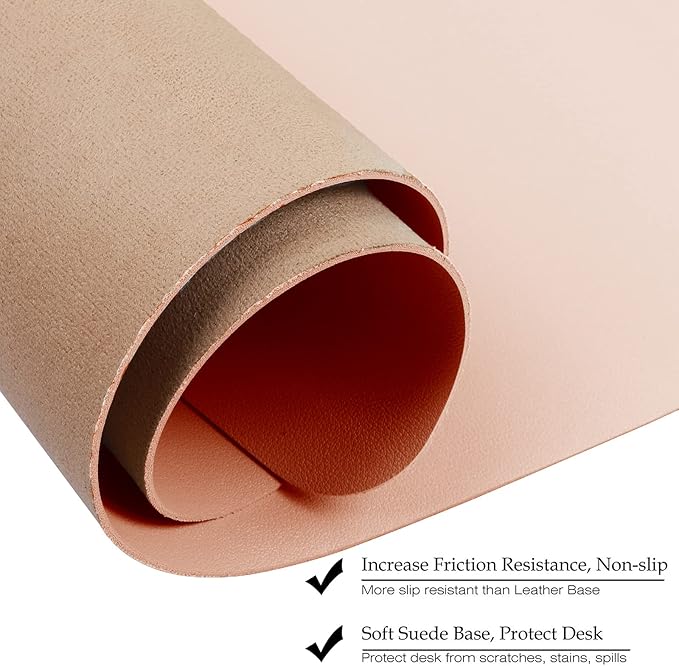 Boutilon Leather Desk Pad 24"x 14" Non-Slip Mouse Pad,Office Desk Mat,Waterprooft PU Leather Desk Blotter,Desk Pad Protector,Desk Writing Pad for Home Office Decor (S-Orange Pink)