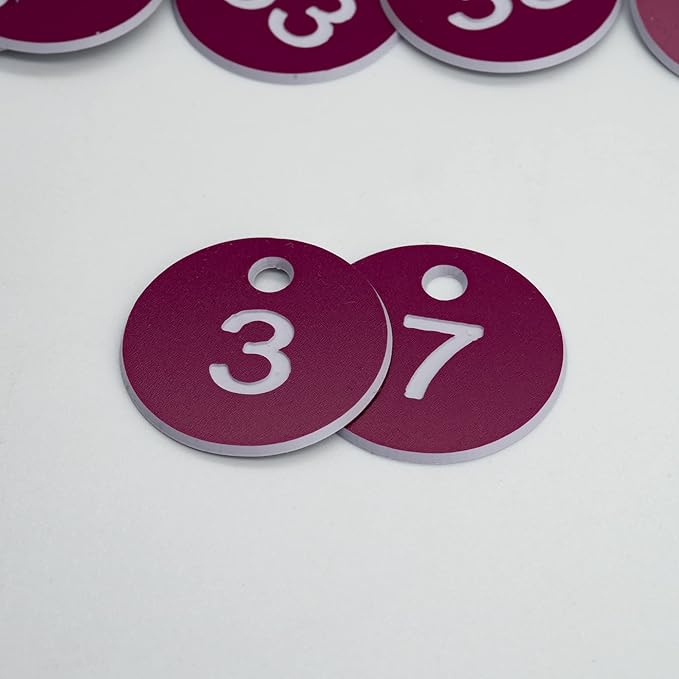 StayMax Plastic ID Number Tags Engraved Tags Key Tags Without Key Rings (1-50, Purple)