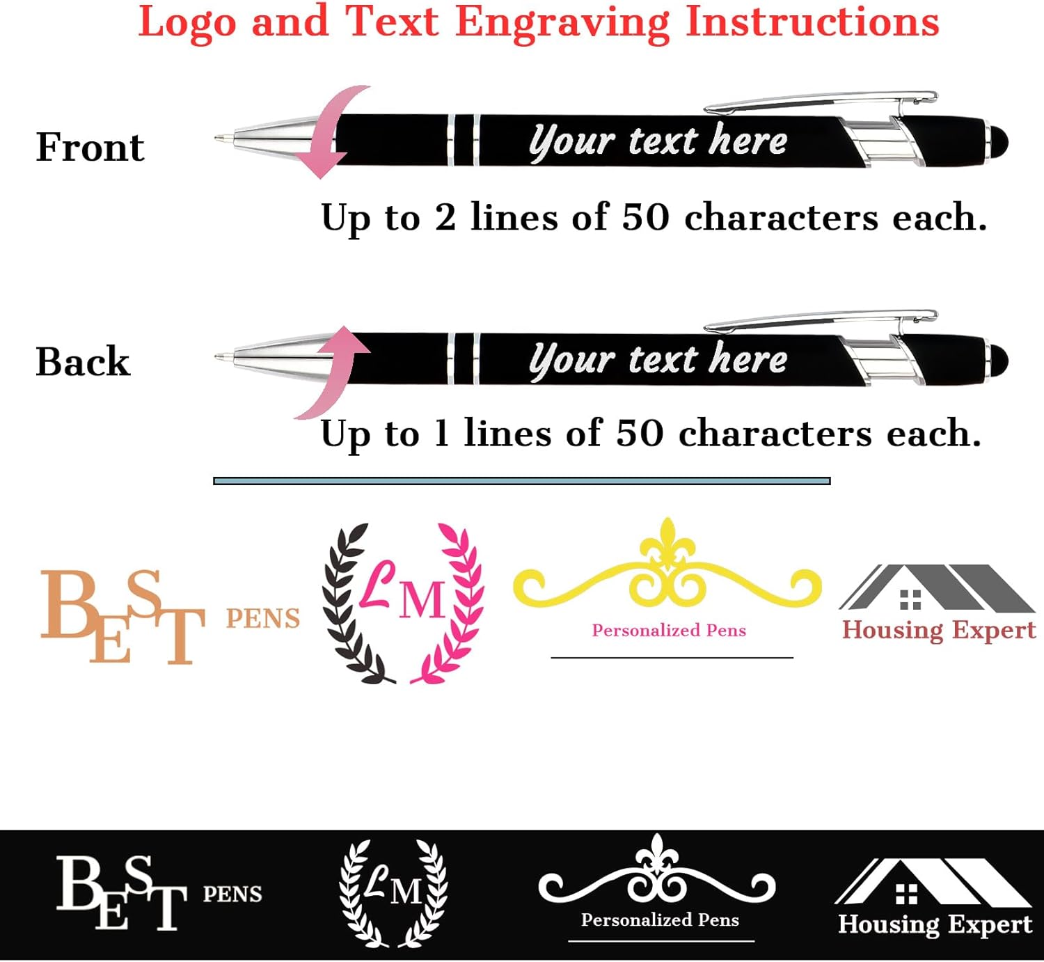 Personalized Pens with Name Logo or Message, Up to 1200 pcs Bulk Custom Metal Ballpoint Pen with Black Ink Customized Gift for Business, Graduation and Promotions (Red)