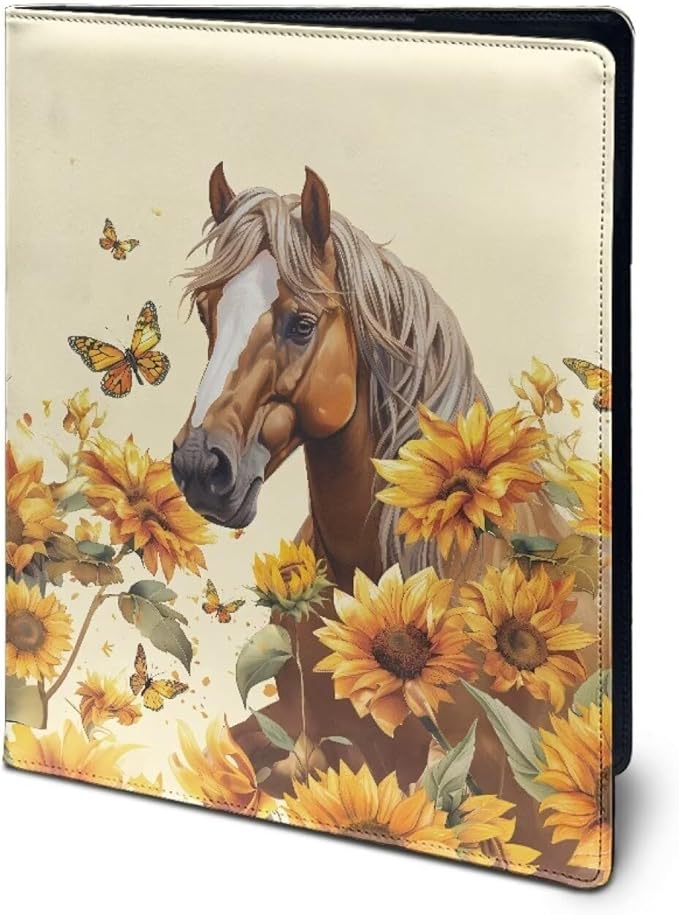 Cozeyat Sunflower Horse Clipboard Folder Portfolio, A4 Leather Padfolio Clipboard, Business Portfolio Clipboard Folder Professional Portfolio for Interview Resume Office Conference