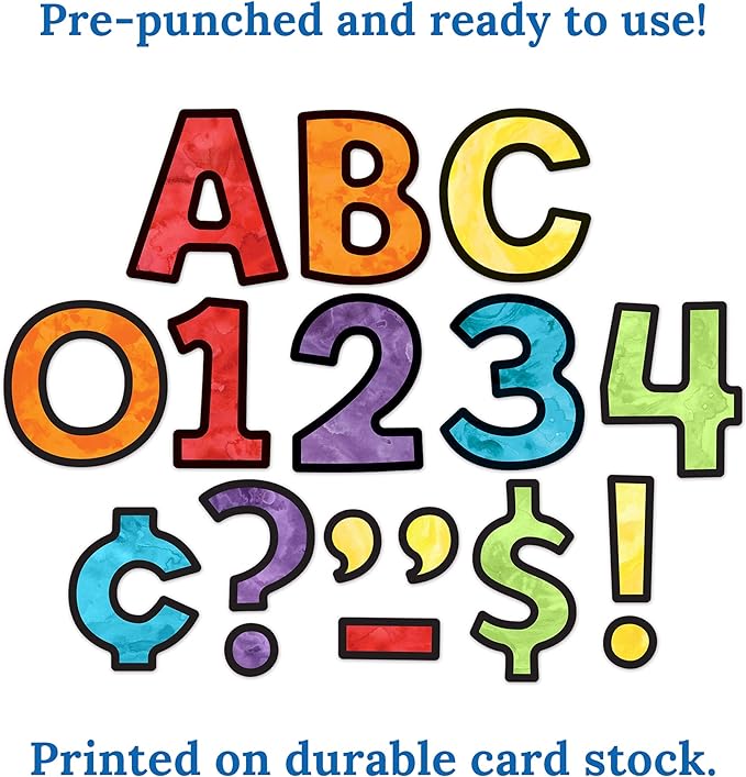 Carson-Dellosa Carson Dellosa 219 Piece 4 Inch Watercolor Colorful Bulletin Board Letters for Classroom, Alphabet Letters, Numbers, Punctuation & Symbols, Cutout Letters for Bulletin Boards